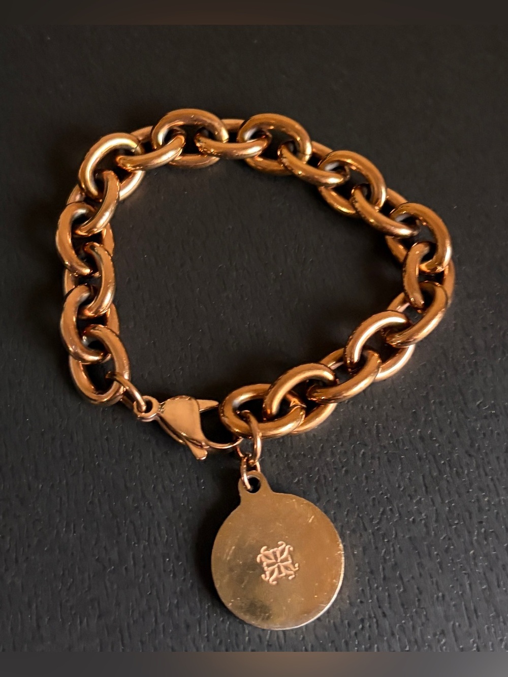 Gold-Tone Link Charm Bracelet with Round Pendant